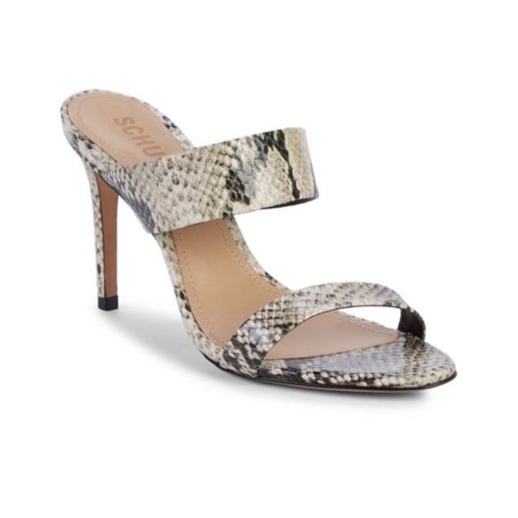 Schutz Leia Leather Snake Print Stiletto Sandal Heels size 9.5 Natural - Picture 1 of 11